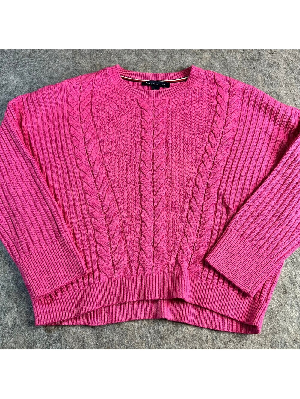 Tommy Hilfiger Pink Cable Knit Crewneck Pullover Ribbed Sweater Sz M